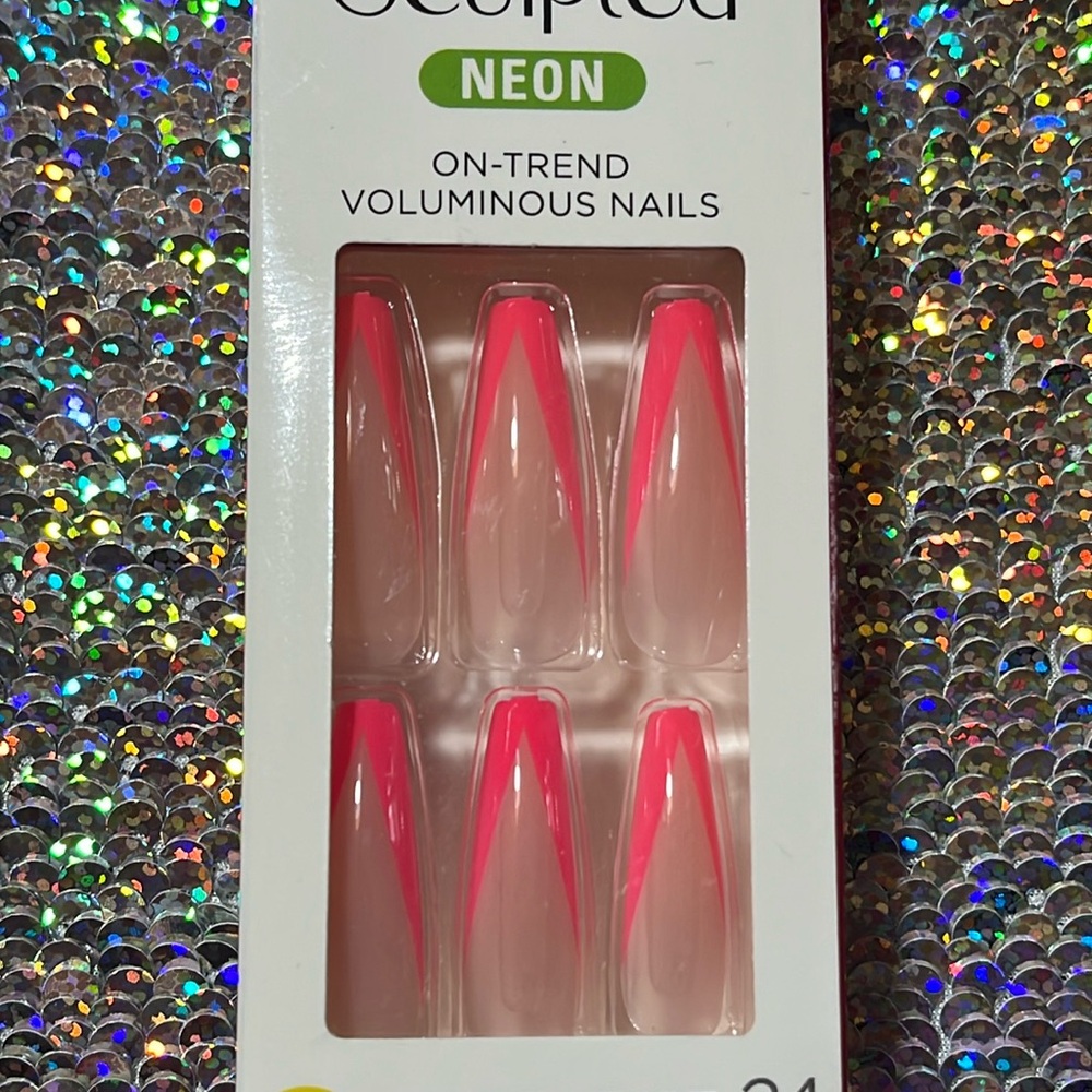 Kiss Neon Pink Sculpted Voluminous Glue on Nails 24ct